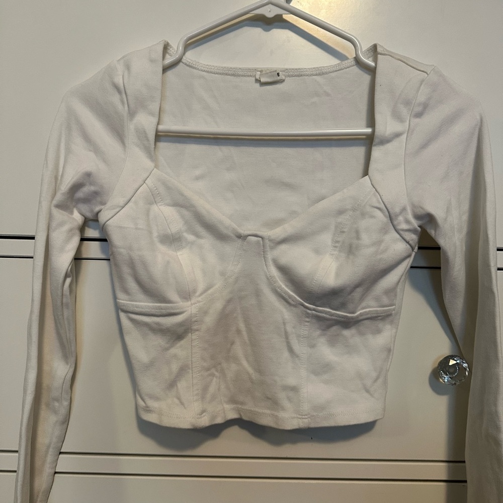 Garage Clothing: White Long Sleeve Crop Top